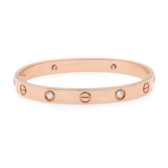 Cartier Love 4 Diamonds Bracelet Bangle 18K Rose Gold Size 16 - Picture 5 of 6
